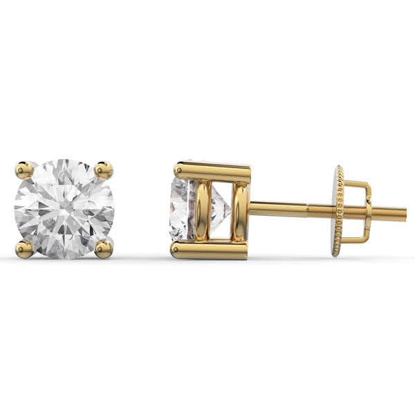 14KT Yellow Gold Round Diamond Stud Earrings