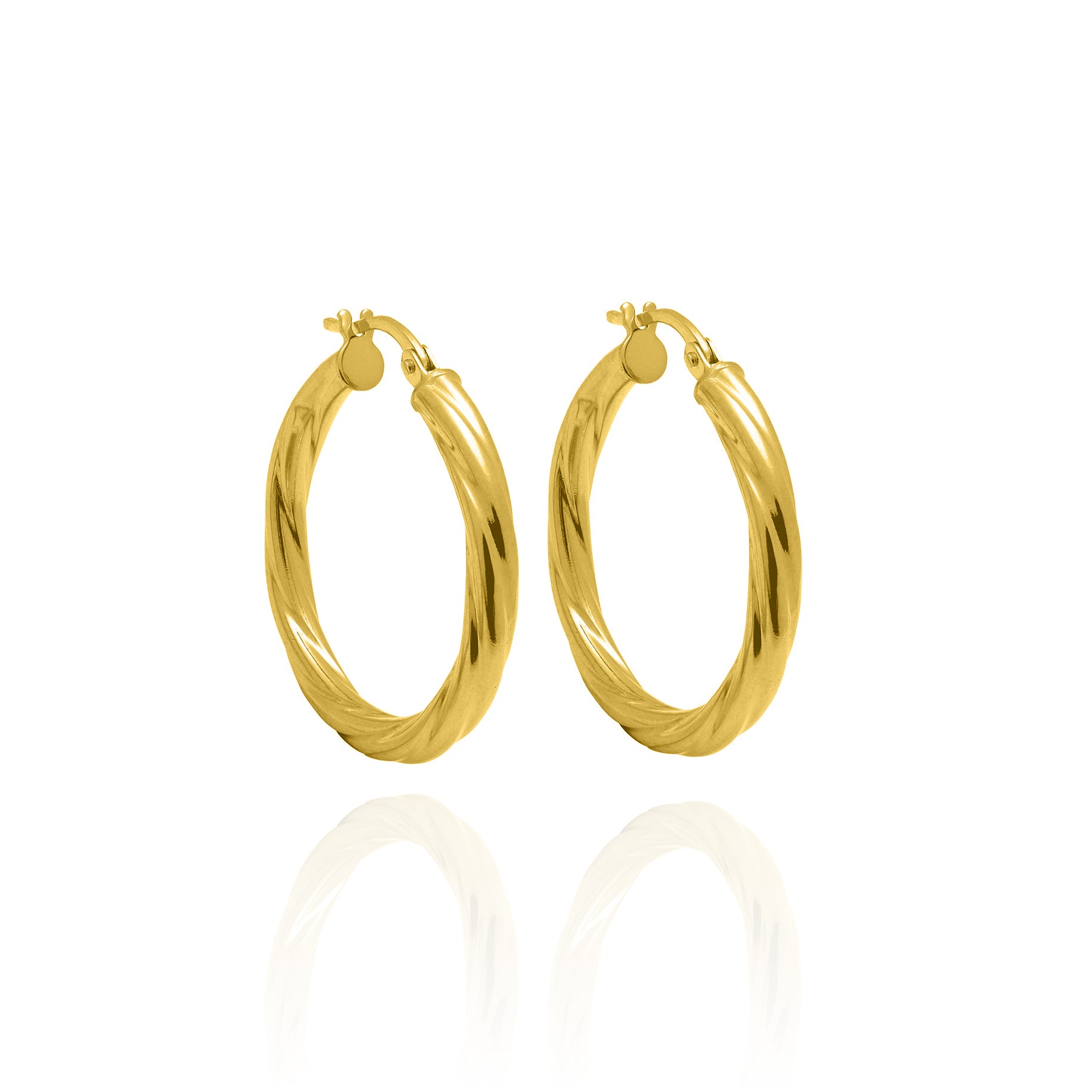 Medium 3mm Tube Textured Hoop Earrings Solid Gold Yellow