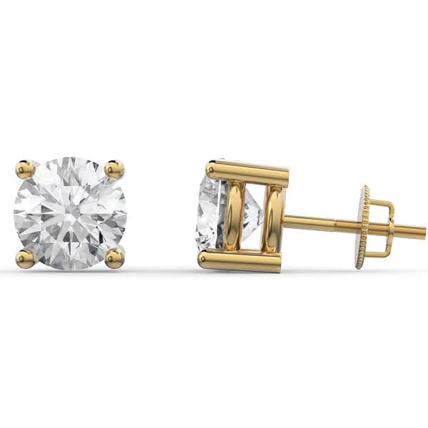 Solid 14KT Yellow Gold Round Diamond Stud Earrings