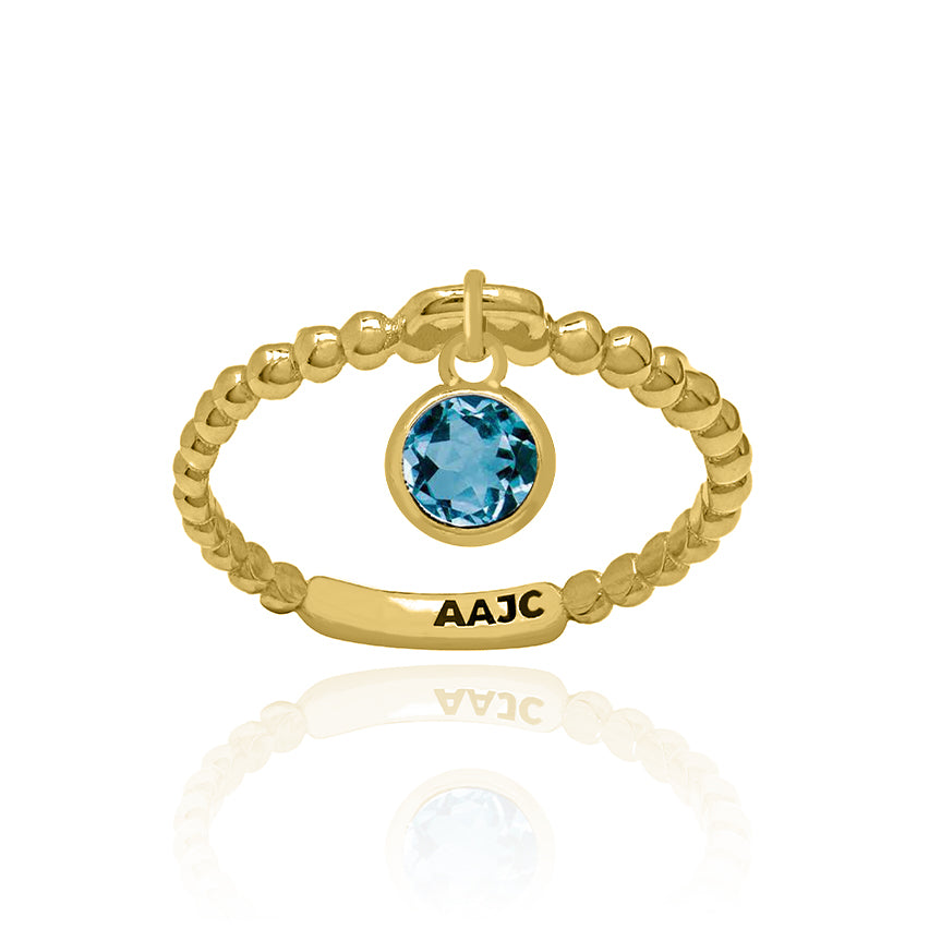 Solid Yellow Gold Bubble Dangle Ring with Blue Topaz Charm