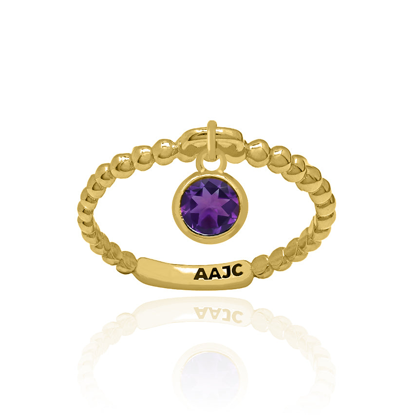 Solid Yellow Gold Bubble Dangle Ring with Amethyst Charm