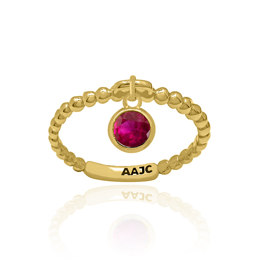 Sterling Silver Gold Plated Bubble Dangle Ring with Ruby Charm
