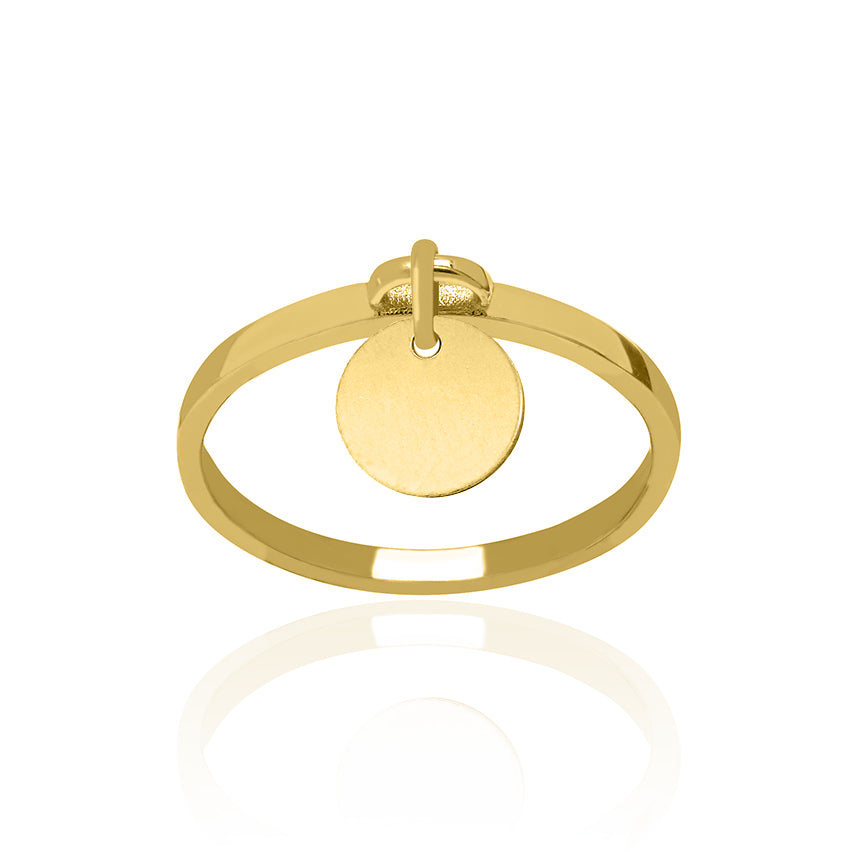 Solid Yellow Gold Round Tag Dangle Ring Small