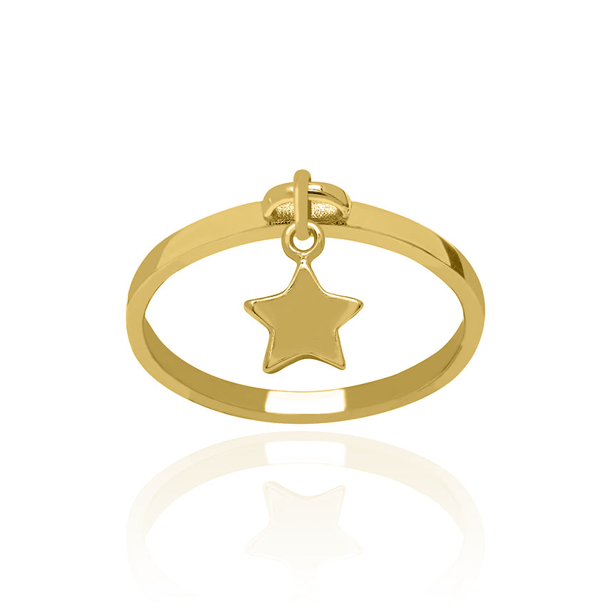 Solid Yellow Gold Star Charm Ring Small