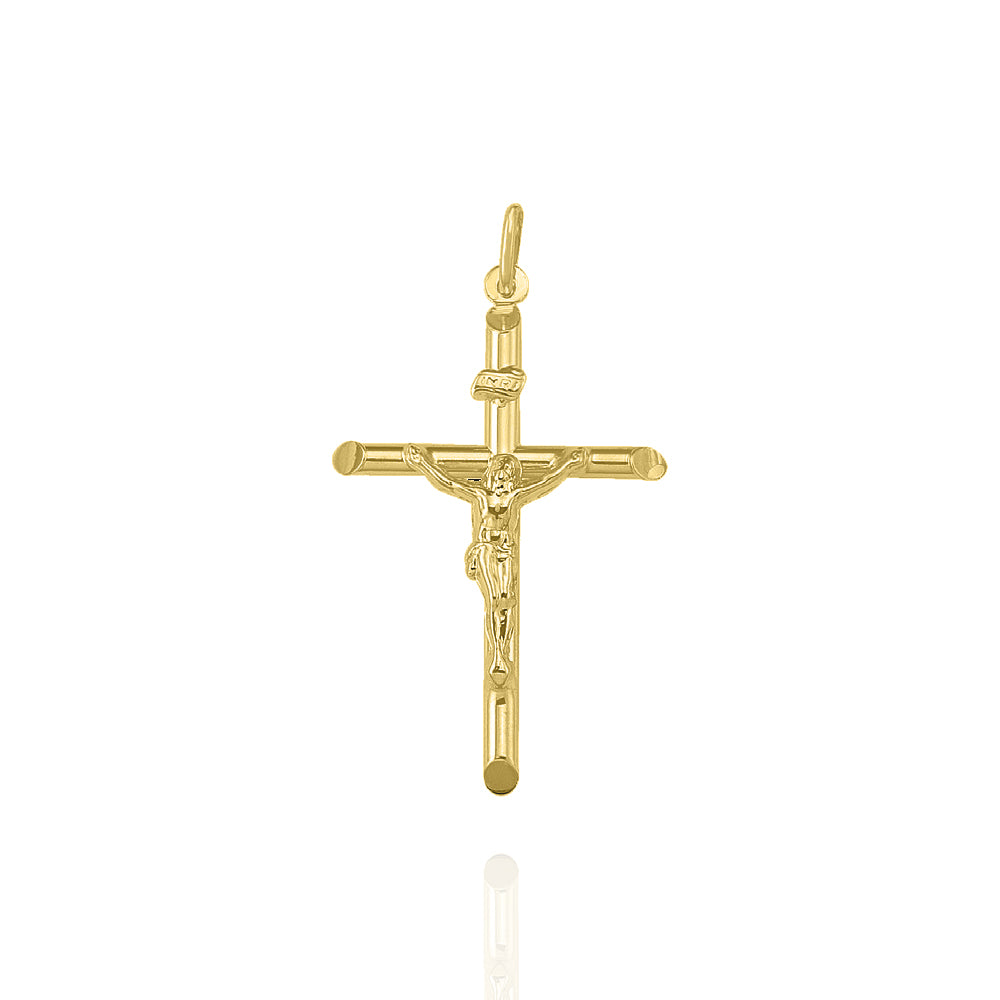 Solid Yellow Gold Crucifix Pendant Large