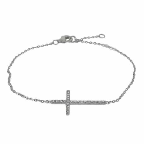 Sterling Silver Cubic Zirconia Cross Bracelet